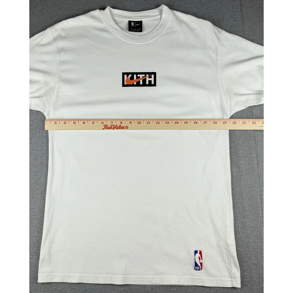 Nike NBA Mens Small White Graphic T Shirt Orange Swoosh Logo Tee Embroidered
